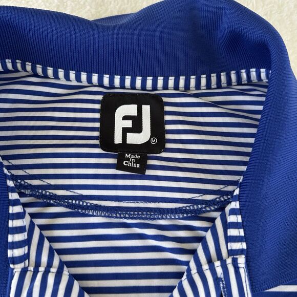 FootJoy FJ Mens Golf Polo Shirt Size Medium Solid Blue Collar Blue Stripe - Picture 5 of 9